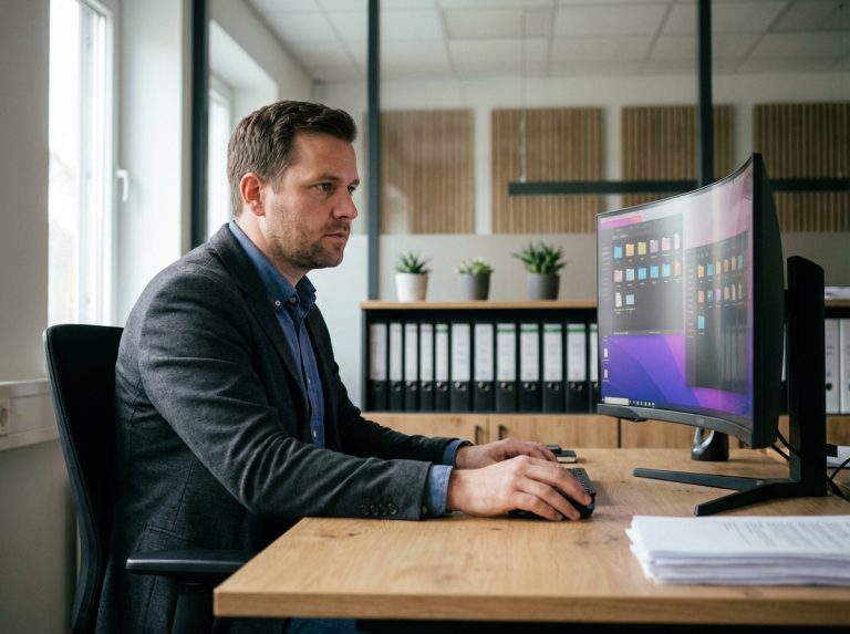 Homme d'affaires organisé devant son ordinateur au bureau