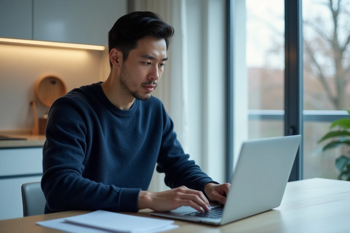 Homme rédigeant une lettre de résiliation de contrat AXA sur son ordinateur portable